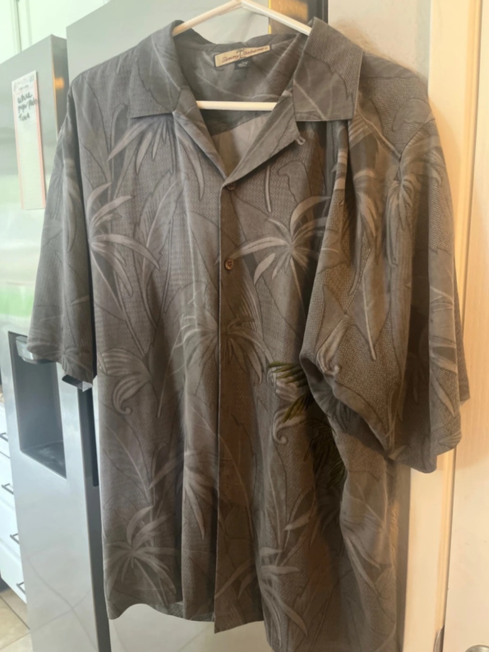 Tommy Bahama Gray Palm-Print Short Sleeve Camp Shirt